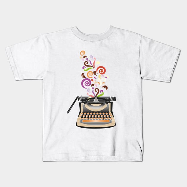 Creative Typewriter illustration with colorful swirls Kids T-Shirt by schtroumpf2510